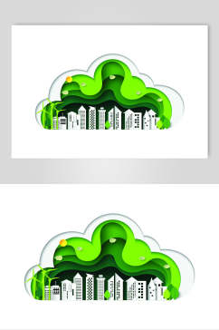 绿色剪纸城市地球矢量素材