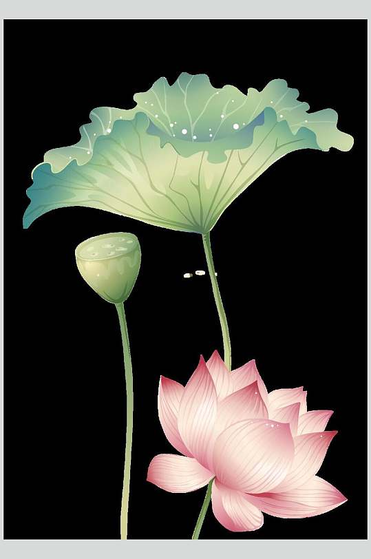 时尚手绘高端创意唯美荷花矢量素材