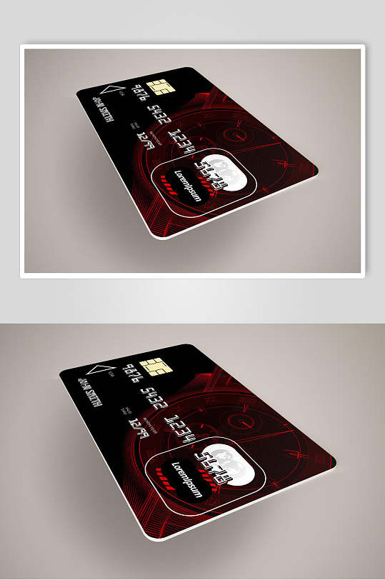三角形漂浮芯片红黑信用卡贴图样机