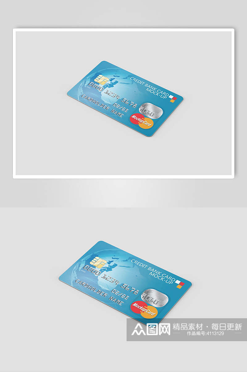 蓝色信用卡贴图样机素材