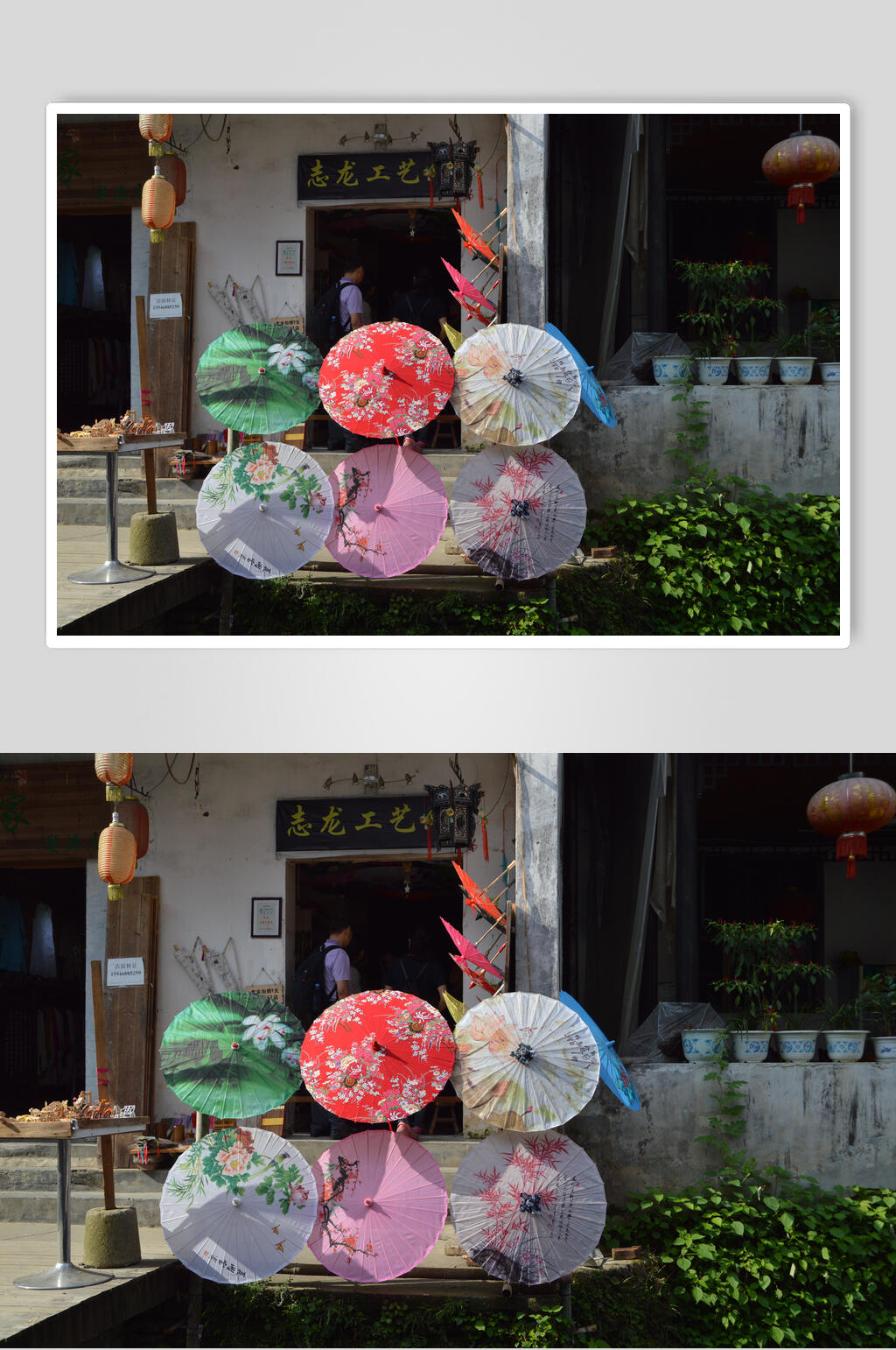 油纸伞古镇婺源风景图片素材