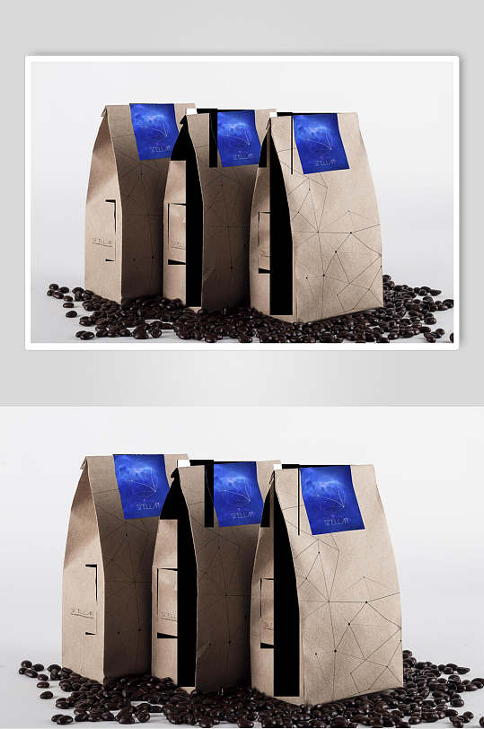 包装袋咖色咖啡品牌VI设计包装展示样机