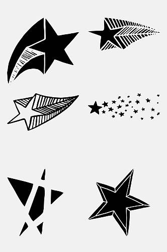 黑色手绘涂鸦星星免抠元素