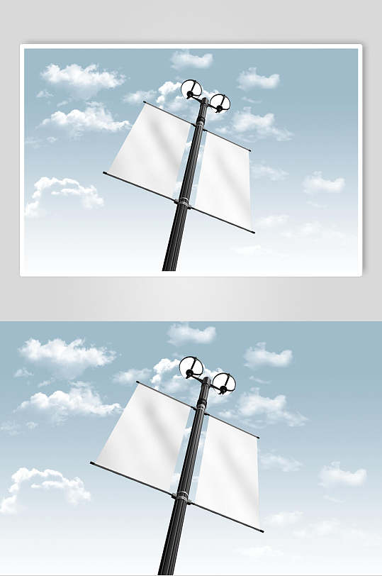 仰视时尚简约电线杆灯杆道旗样机