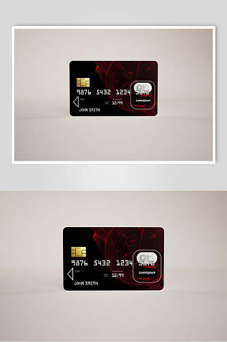 三角形芯片数字红黑色信用卡贴图样机