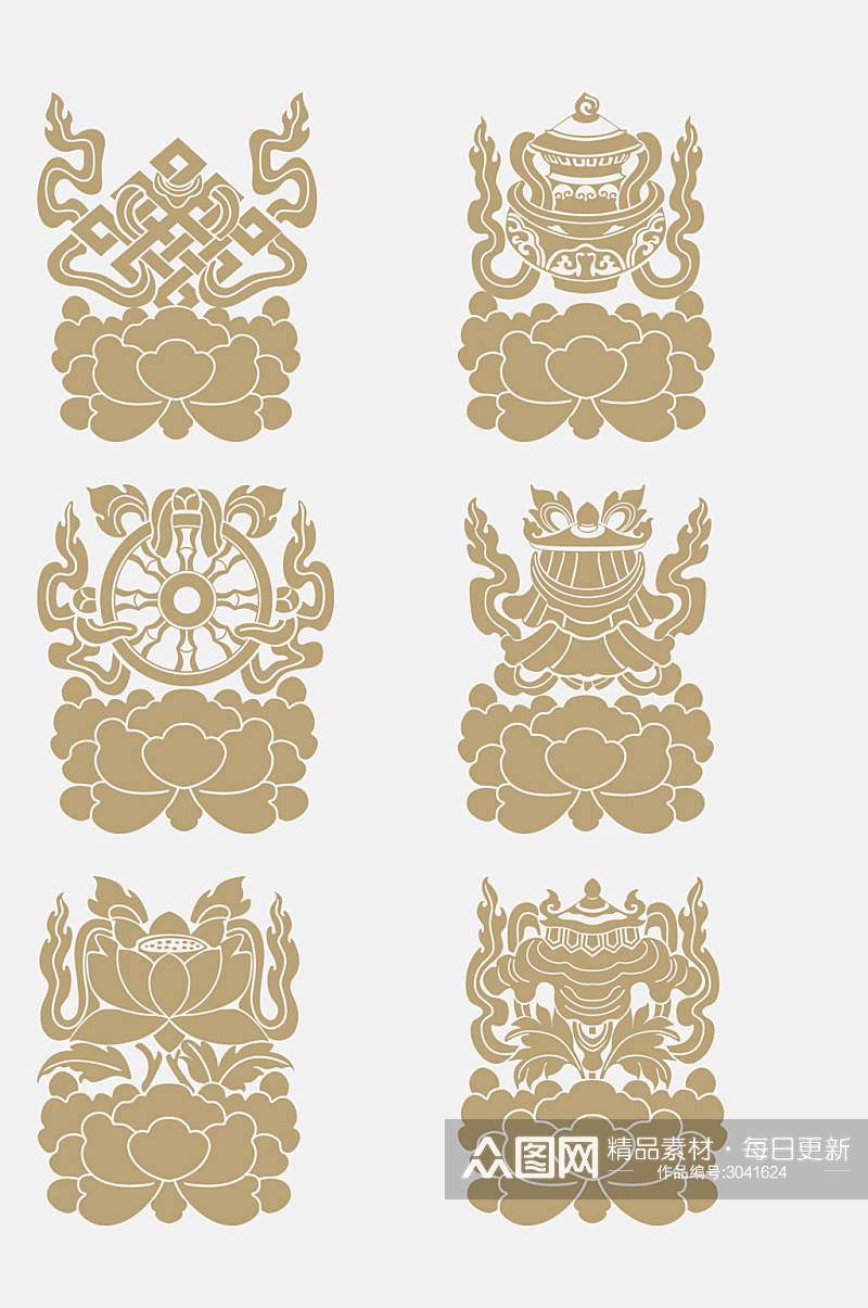 金色中国风纹饰免抠设计素材素材