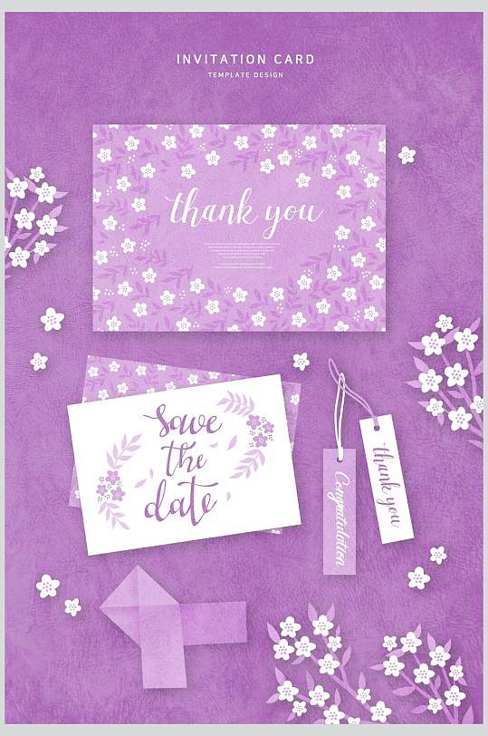 梦幻紫色花卉时尚卡片信封素材