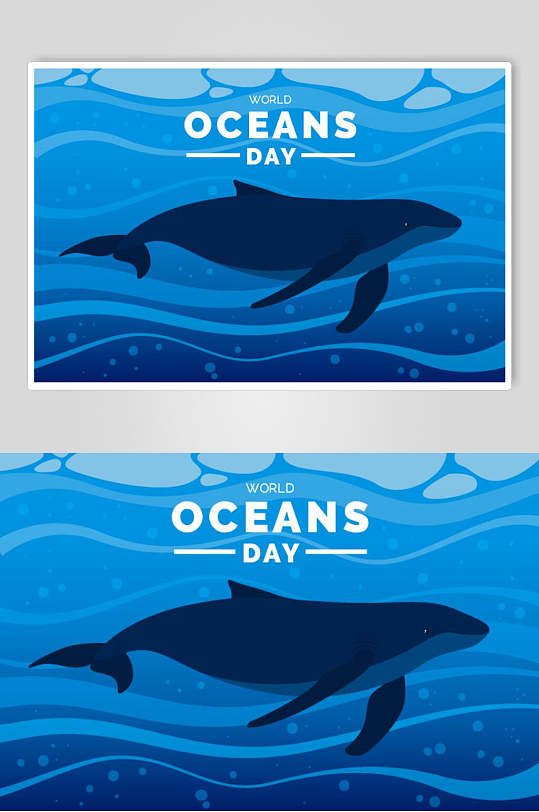 蓝色鲸鱼海洋生物插画矢量素材