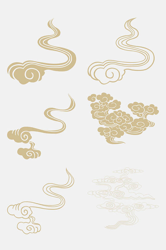 手绘金色传统祥云纹样免抠设计素材