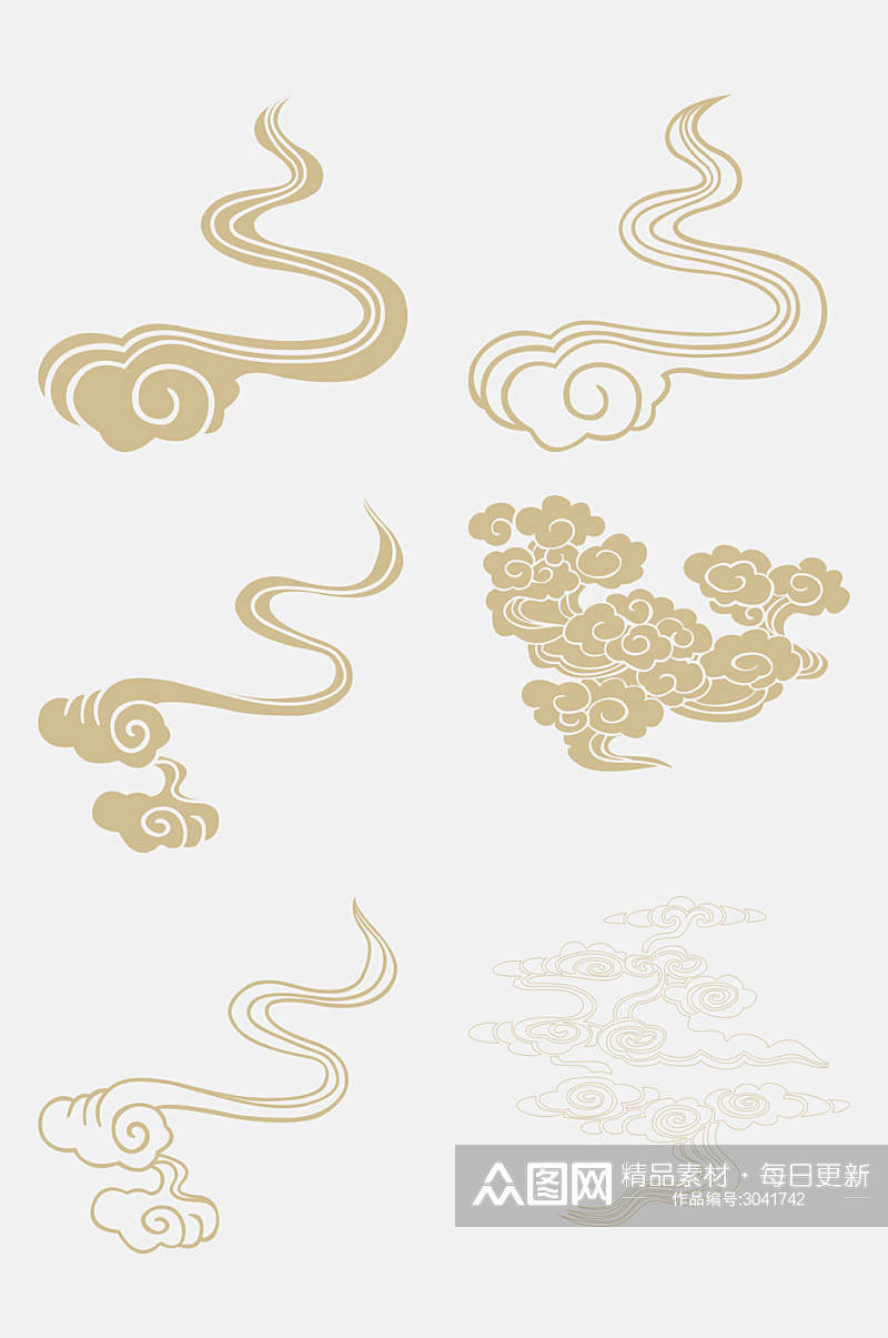 手绘金色传统祥云纹样免抠设计素材素材