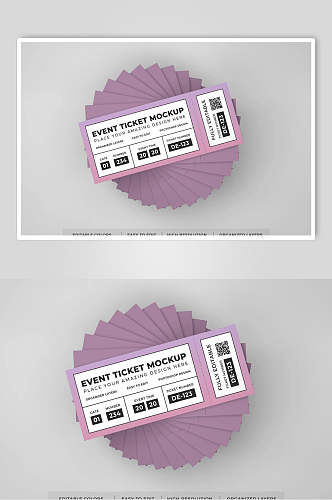 创意紫色门票设计样机