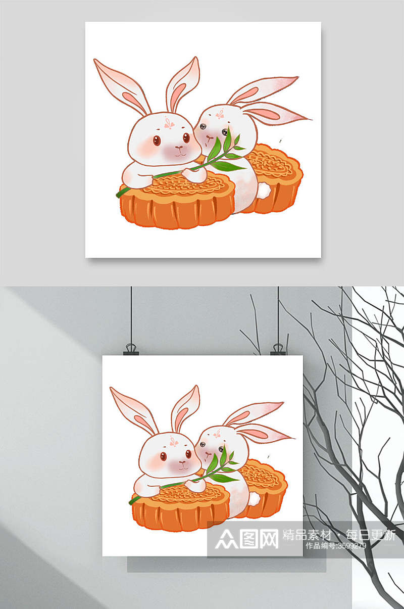 两只兔子中秋手绘元素素材