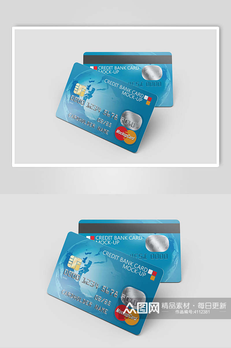 蓝色信用卡贴图样机素材