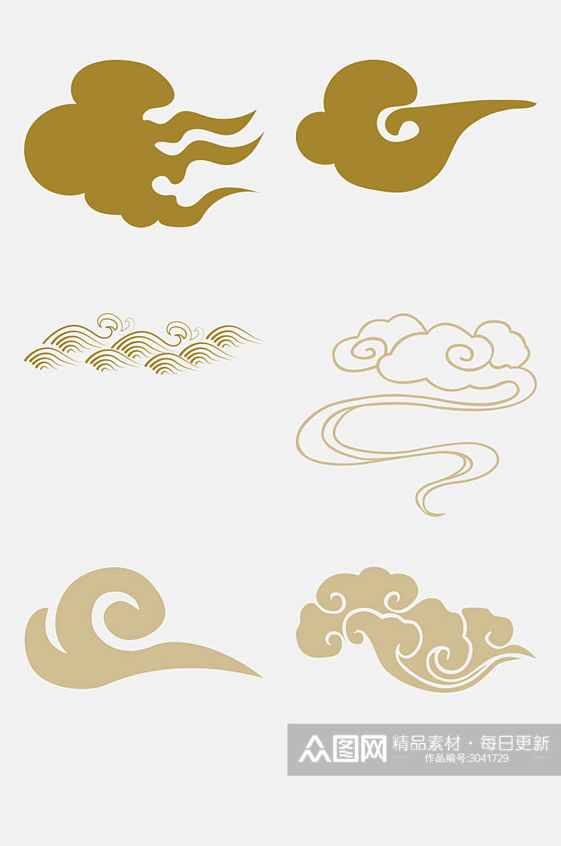 金色手绘传统祥云纹样免抠素材素材