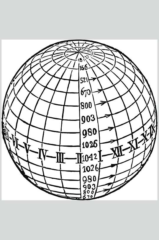 地球经纬度黑白线性矢量素材