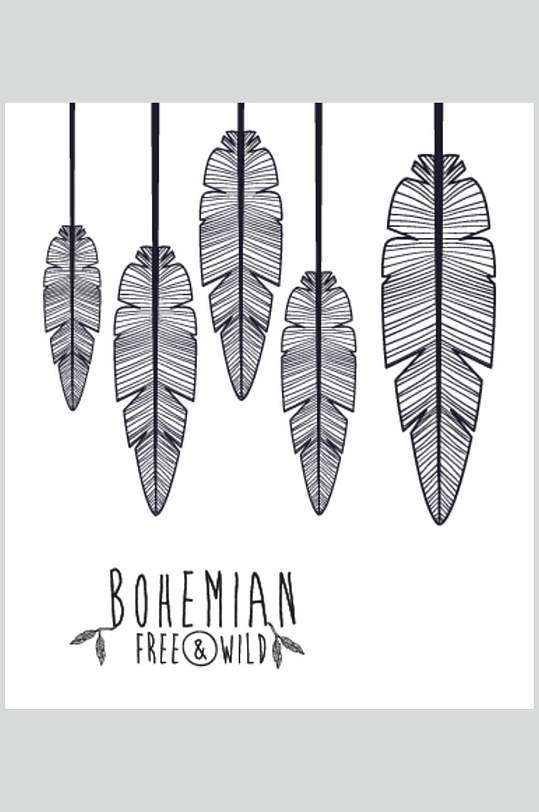 英文黑白简约羽毛背景图案矢量素材