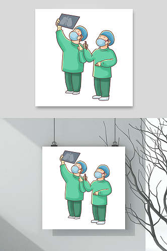 绿色卡通仰视医生动作素材