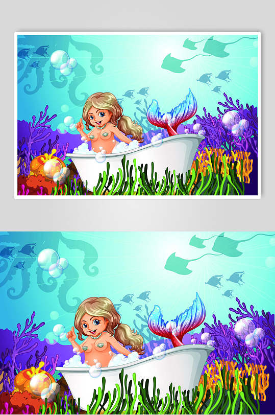 卡通创意动漫美人鱼矢量素材-众图网