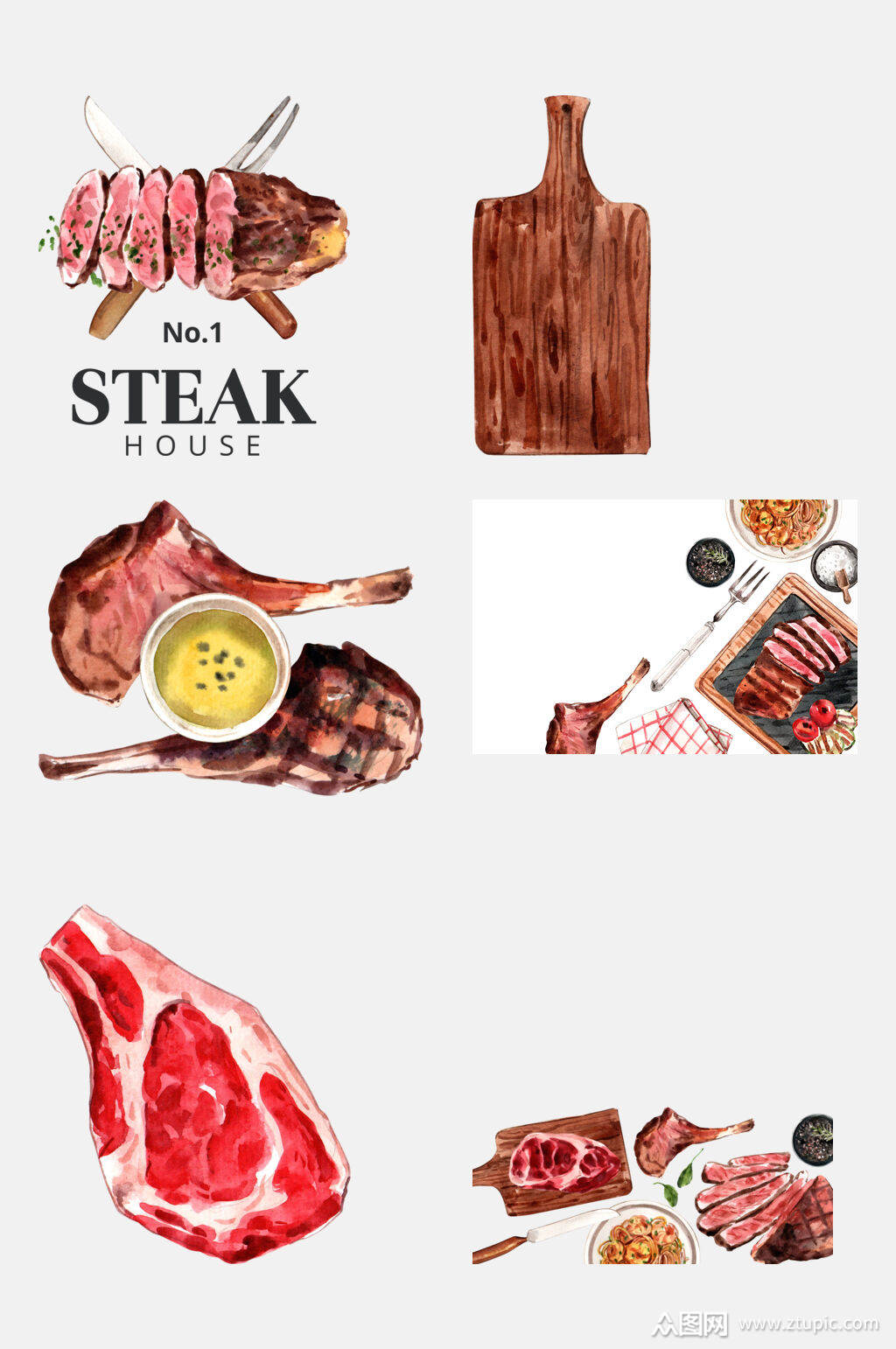 清新创意手绘牛排插画免抠素材素材