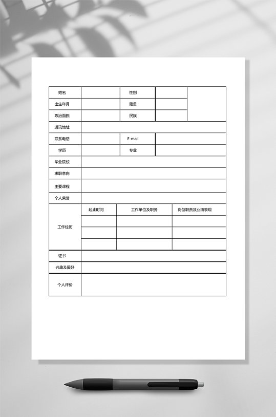 基础空白表格简历竖版WORD