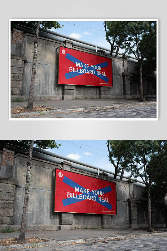 时尚红蓝简约墙面户外海报样机