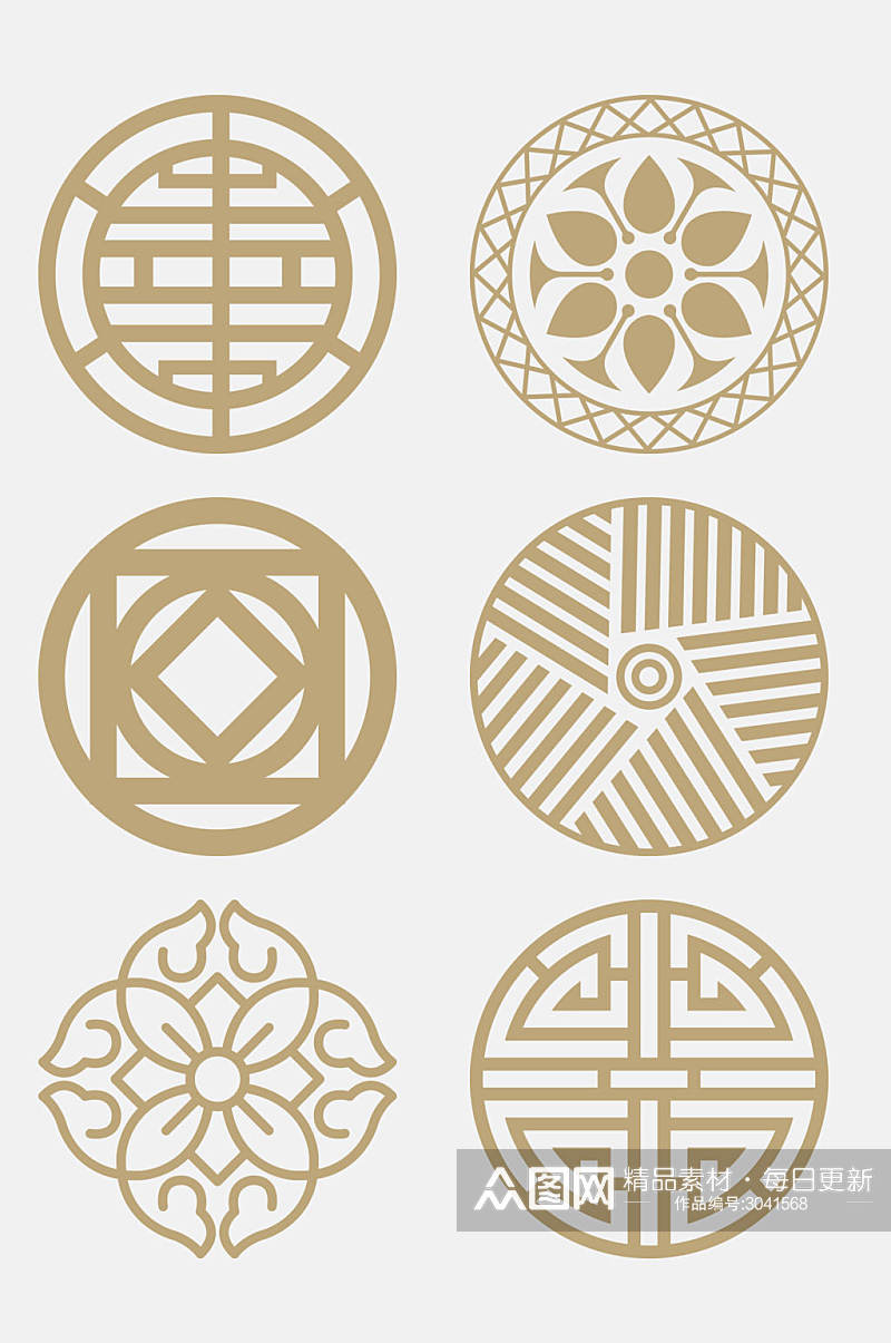 中式金色中国传统圆形月饼图案免抠元素素材
