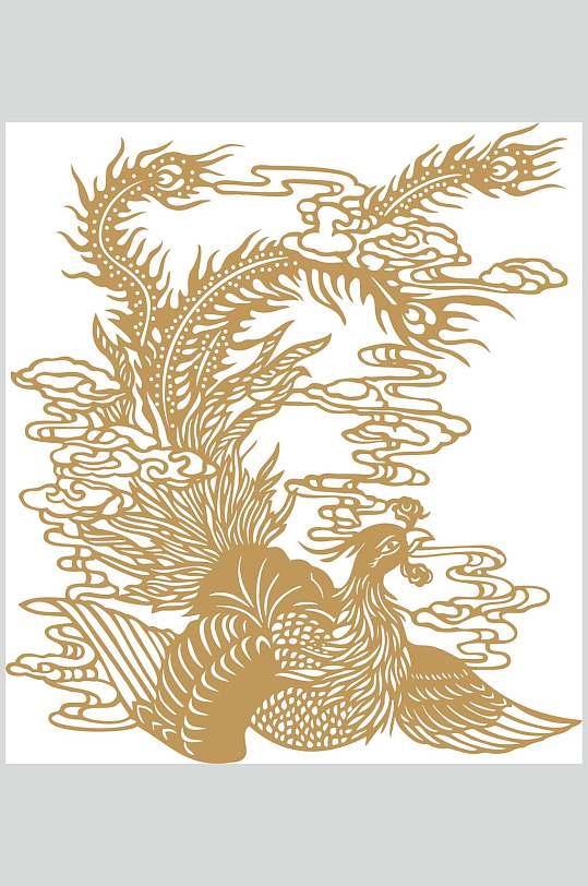 金粉描边龙凤纹样矢量素材