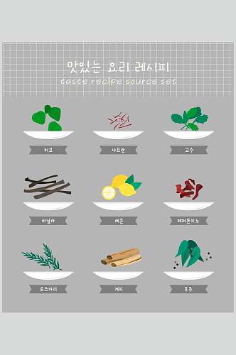 卡通柠檬佐料韩文美食餐具矢量素材