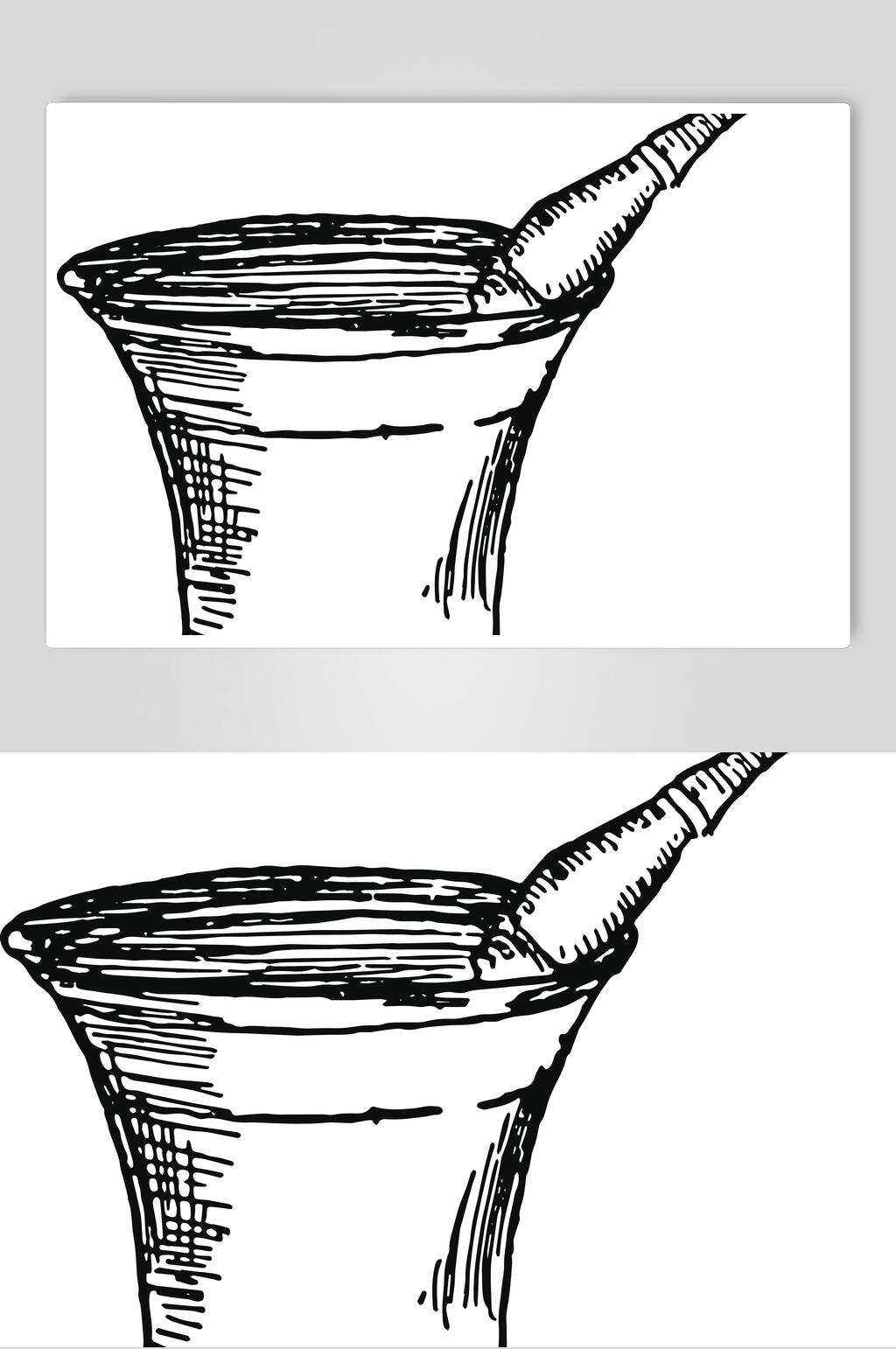 水杯黑白线性矢量素材