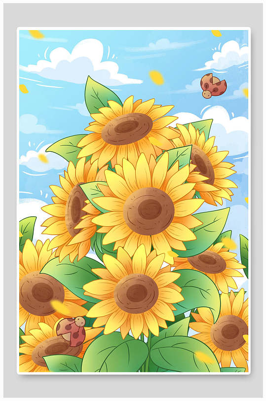 卡通向日葵立夏插画