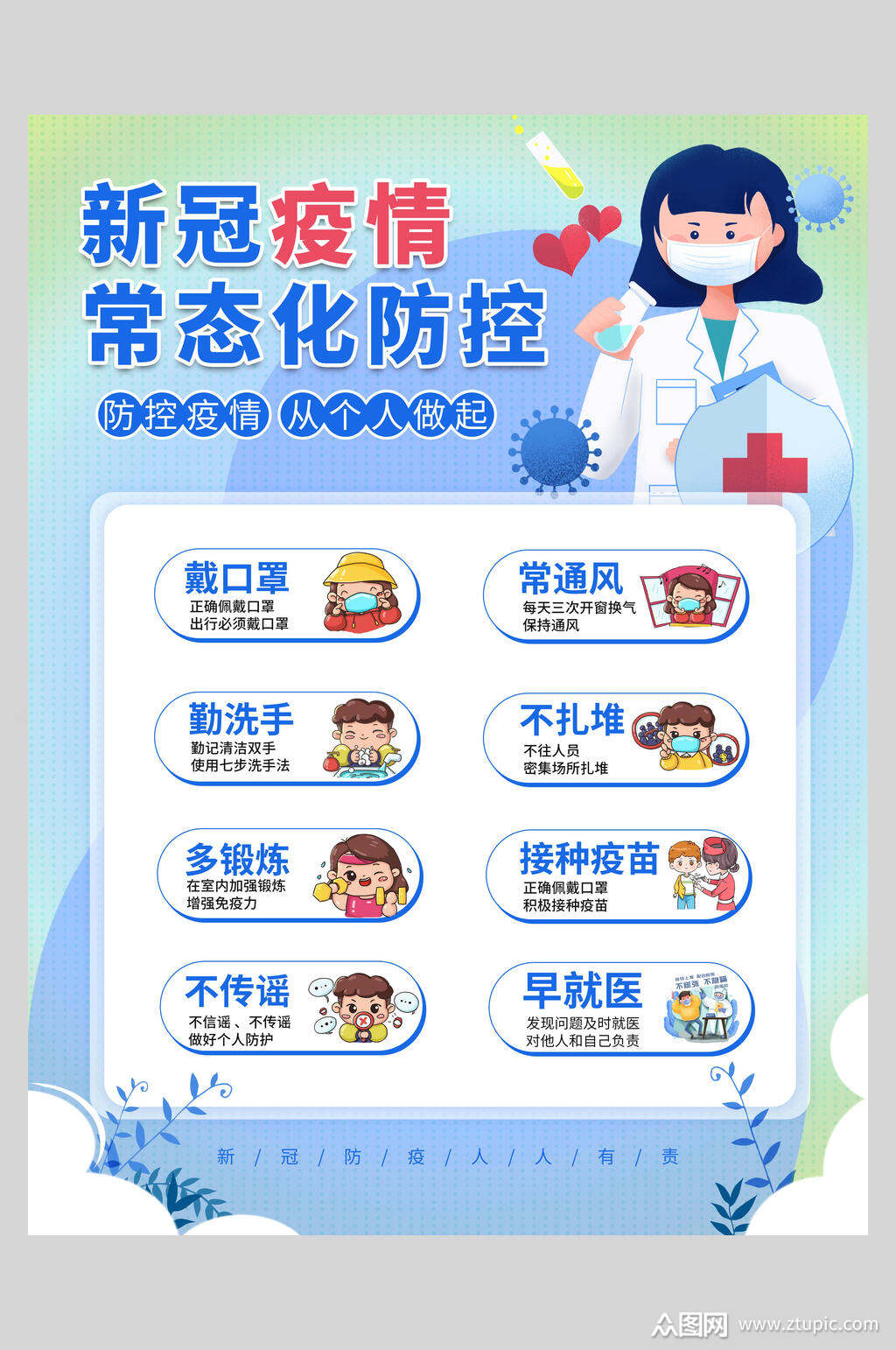 新冠疫情常态化防控防疫温馨提示海报素材