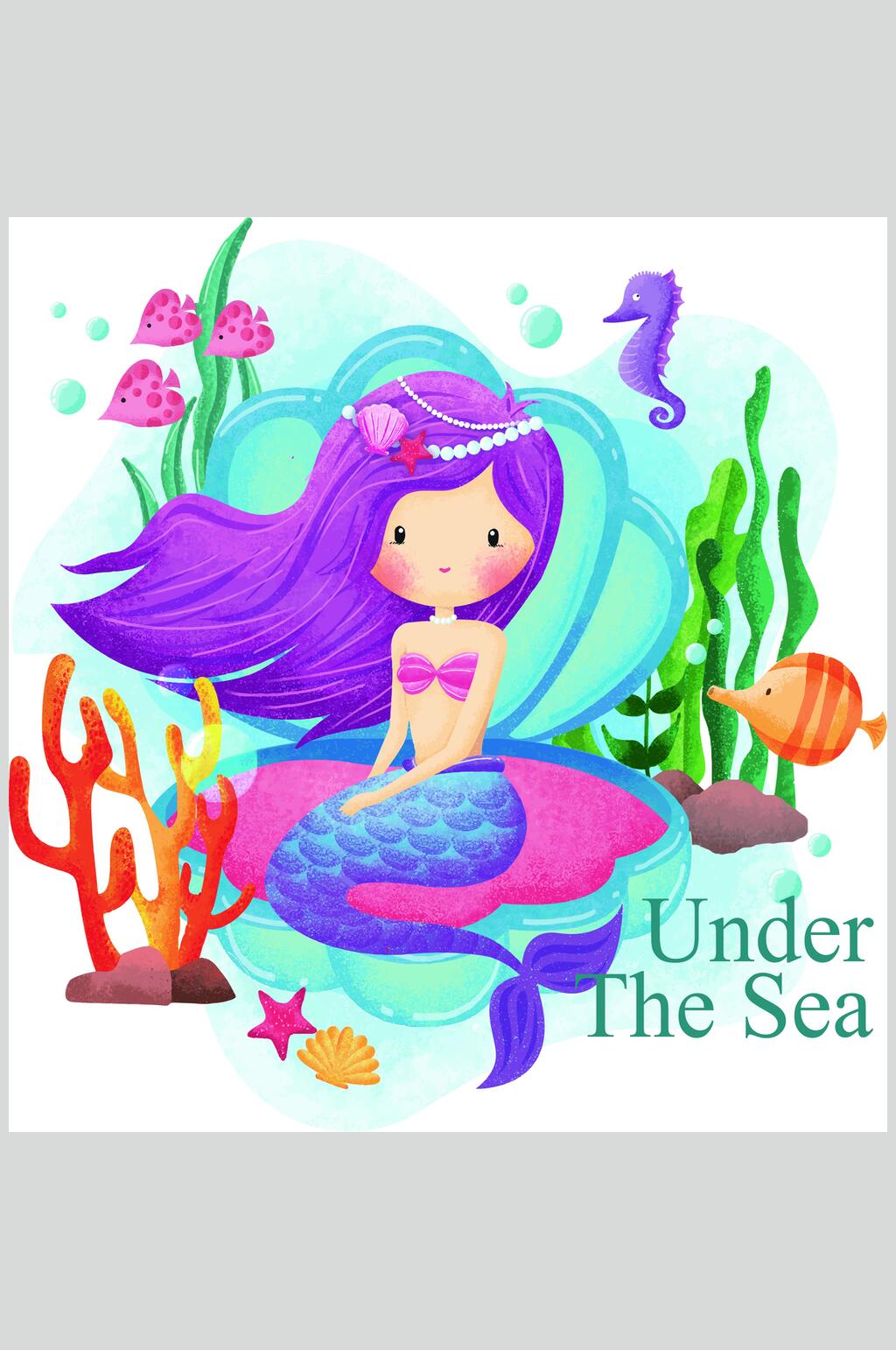卡通在海里的美人鱼矢量素材素材