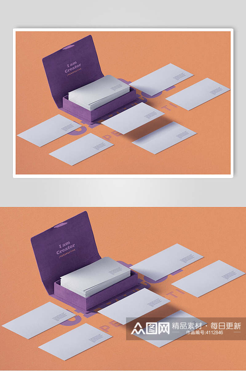 英文字母卡片长方形紫办公用品样机素材