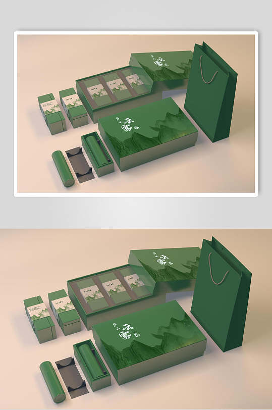 套装个性茶叶包装样机立即下载绿色套装茶叶包装样机茶叶包装礼盒套装