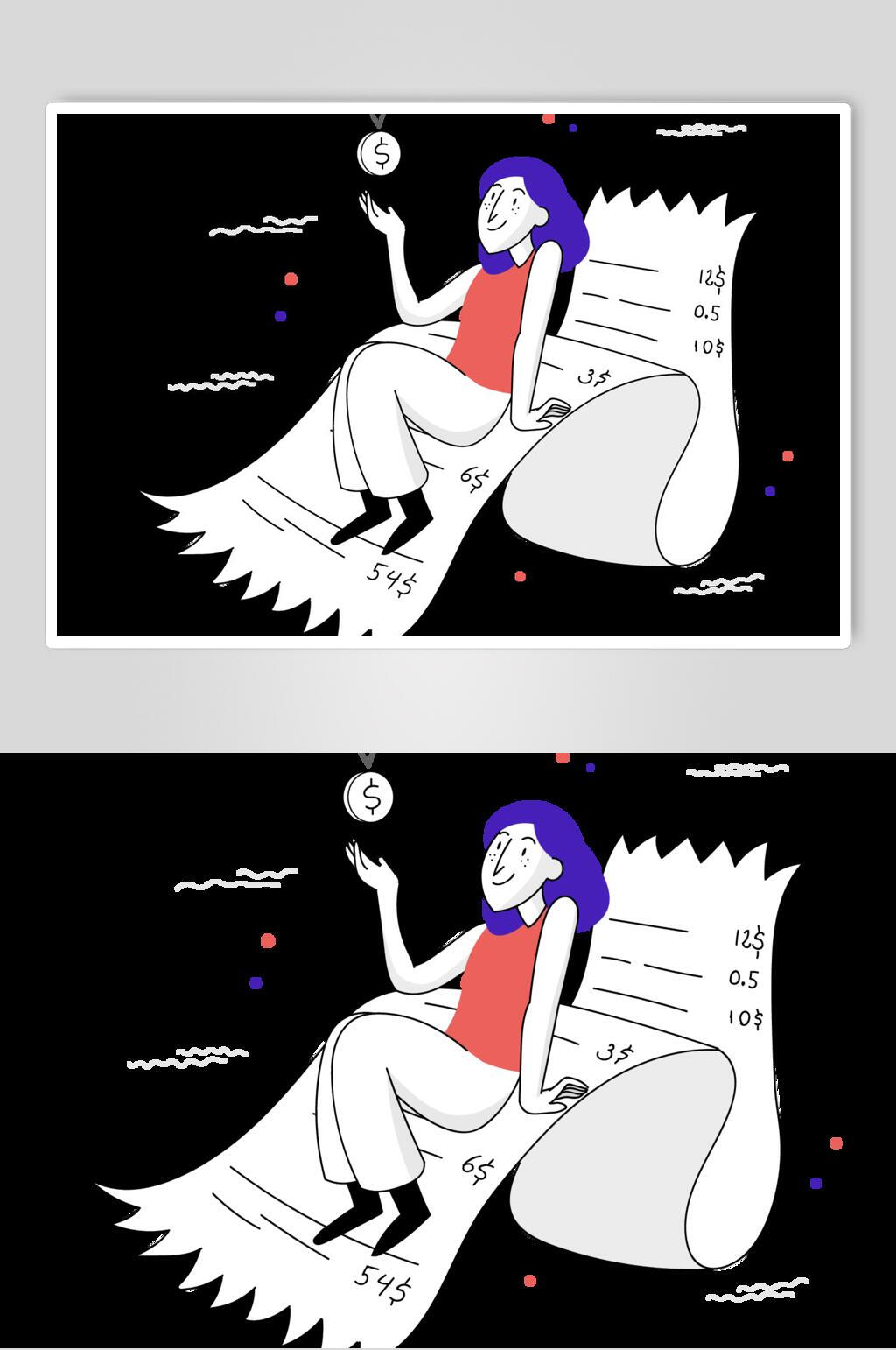 黑色钱小票极简主义插画矢量素材素材