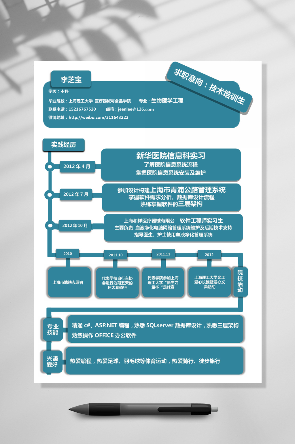 时尚简约个人求职简历Word模板素材