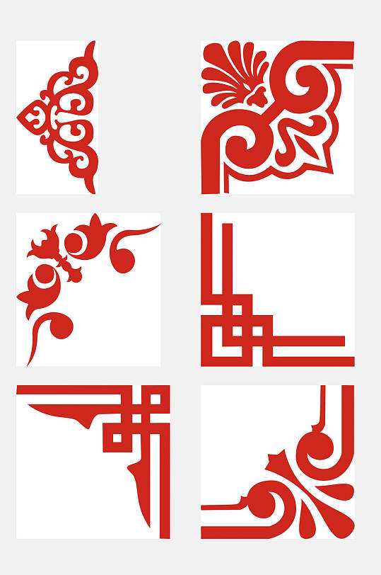 红色喜庆中式古风花纹免抠设计元素