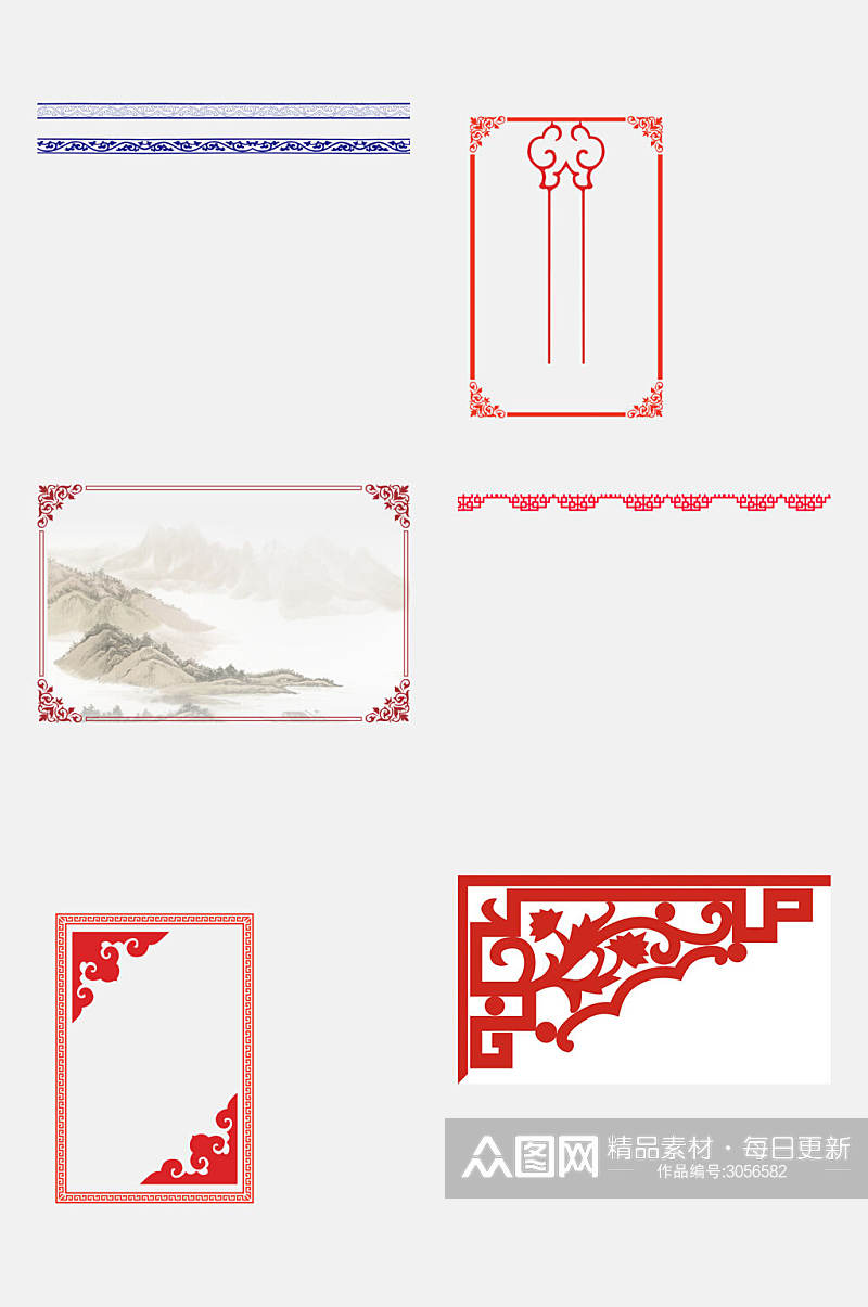 中式山水中式古风花纹免抠设计元素素材