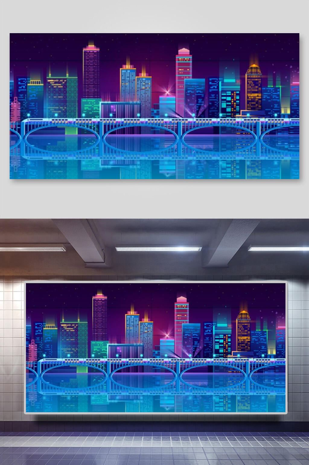 大桥河流渐变城市矢量背景素材素材