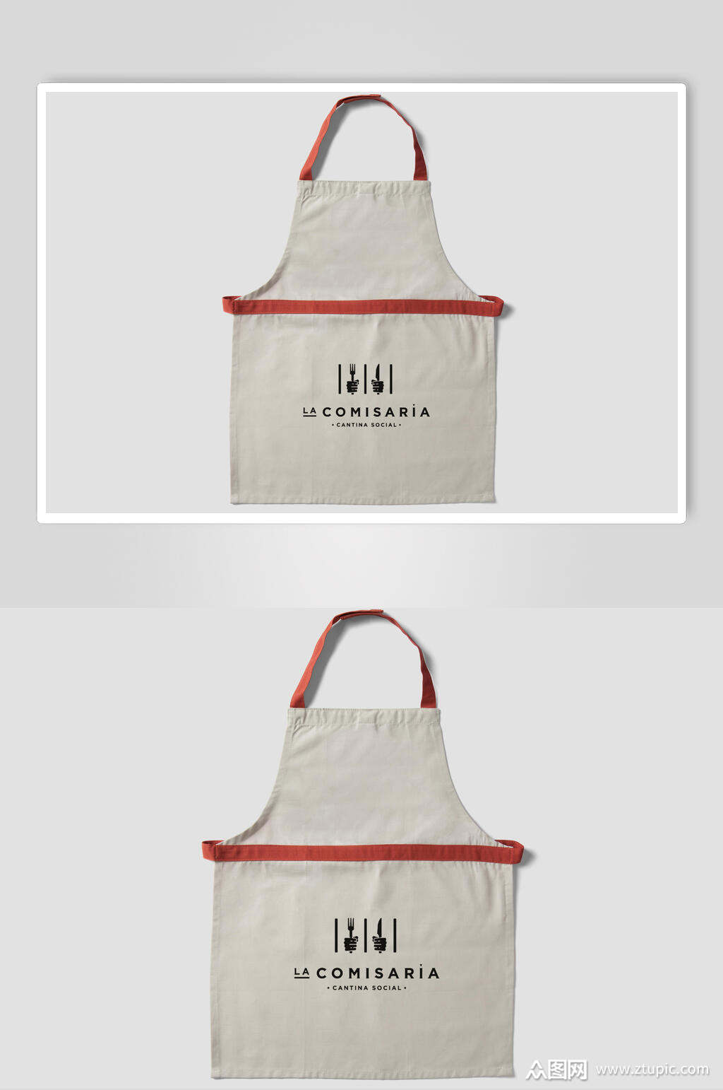 竖线英文字母褶皱正视图橙色围裙样机素材