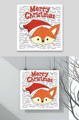 狐狸带圣诞帽插画矢量素材