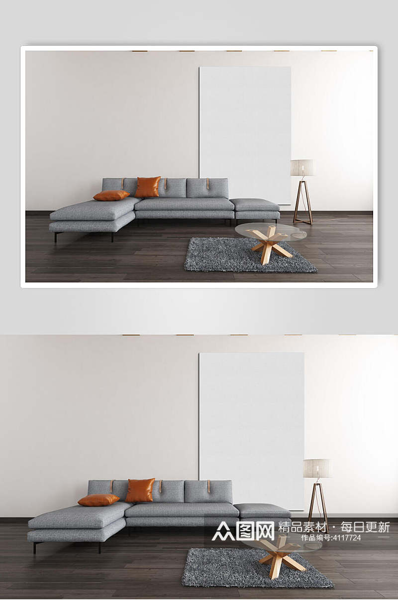 沙发抱枕灯具风扇棕室内艺术墙样机素材