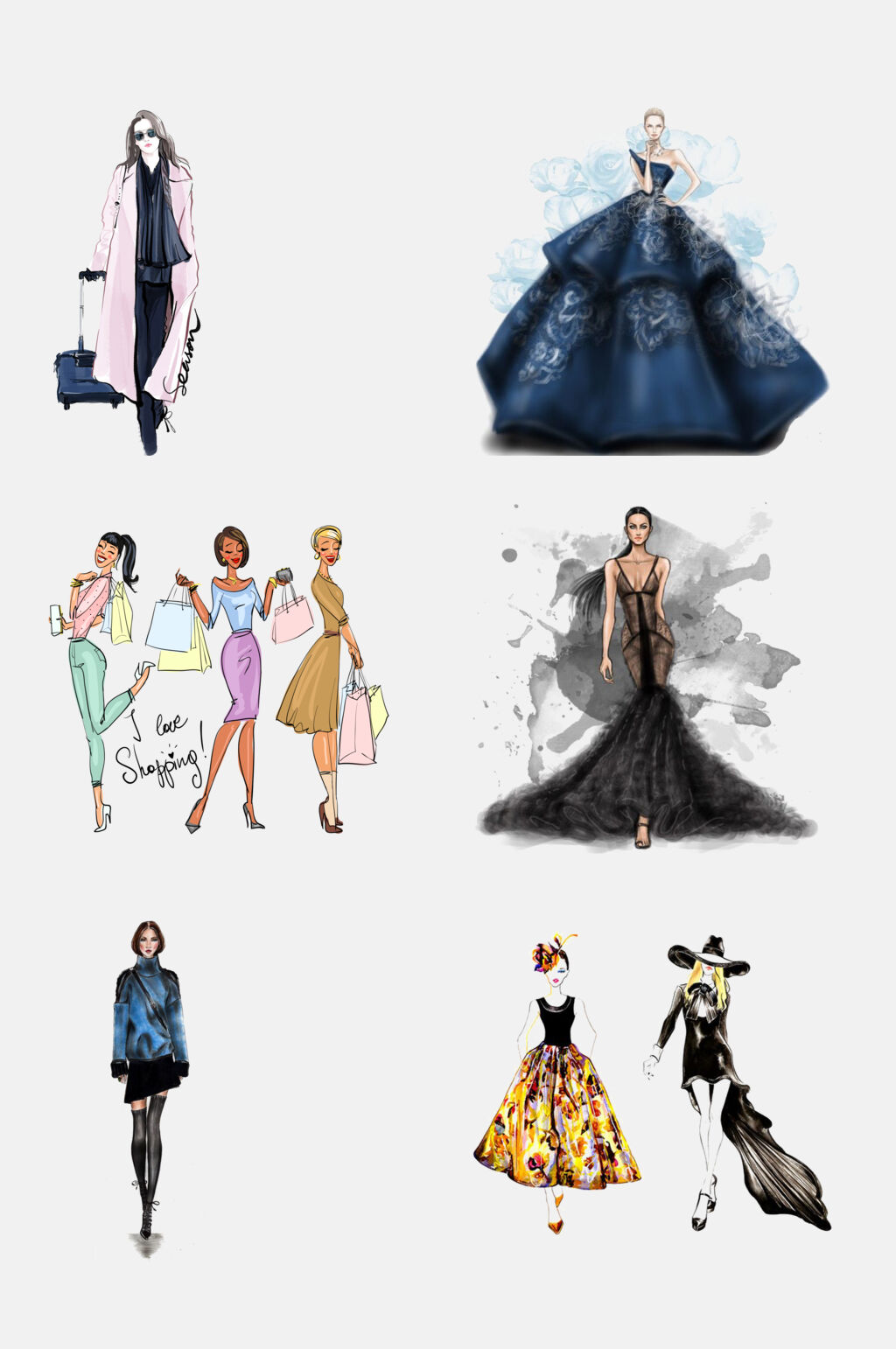 时尚美女人物插画免抠素材素材