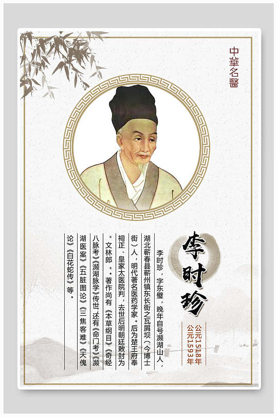 中医养生文化海报李时珍十大名医海报