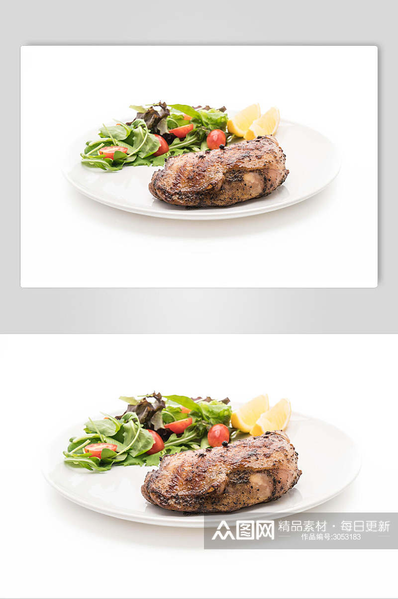 白底沙拉牛排餐饮食物图片素材