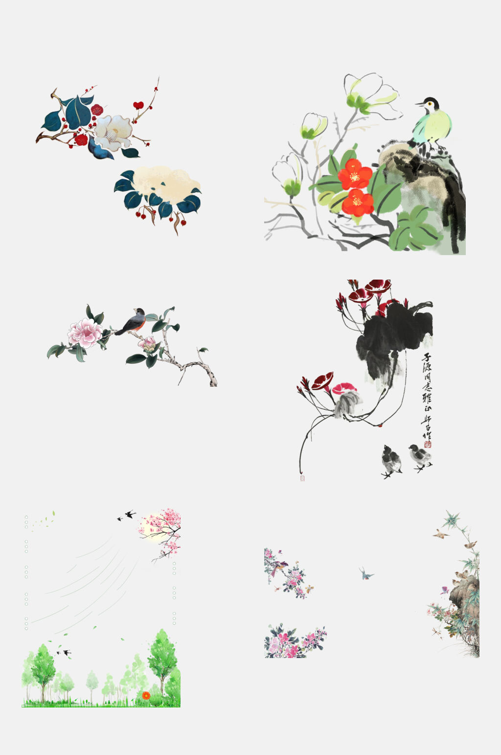 清新淡雅動(dòng)植物手繪免摳素材素材
