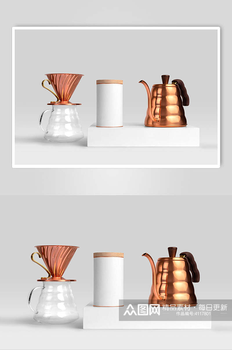 茶壶圆形立体茶杯棕色咖啡包装样机素材