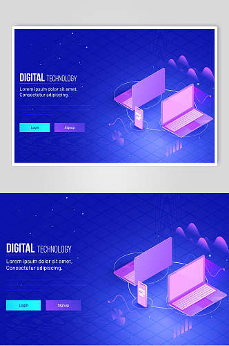深蓝紫笔记本手机创意页面设计素材