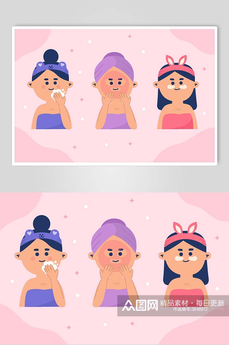 粉色敷面膜女孩护肤矢量素材素材