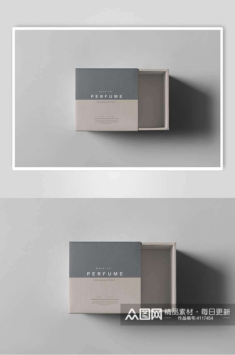 立体方形俯视图优雅灰阴影包装盒样机素材